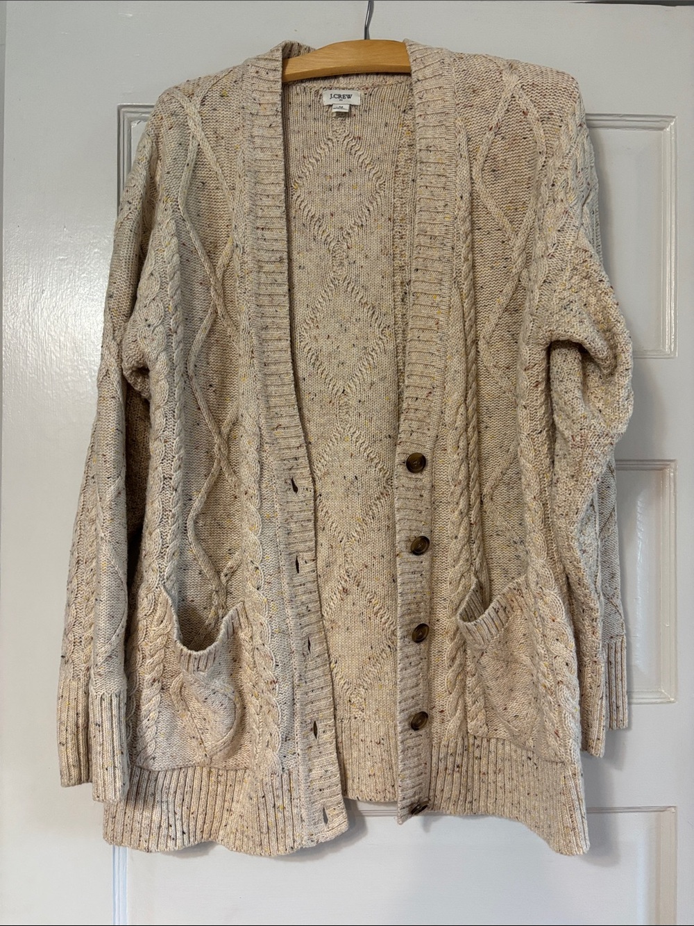 J. Crew Speckled Cream Cable-Knit Buttoned Cardigan